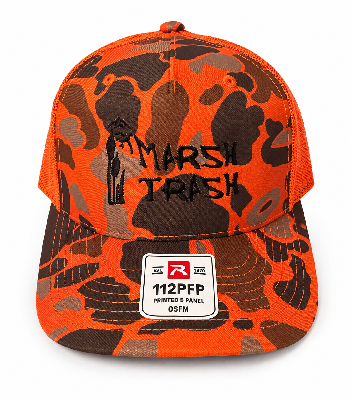 Richardson 112- 5 panel Orange Camo, Cat Tails